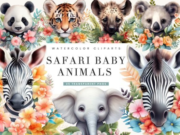 Download Watercolor Safari Baby Animals Clipart - Art Collection