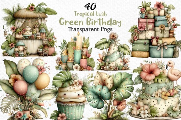 Download Tropical Lush Green Birthday Clipart Png - Premium Bundle
