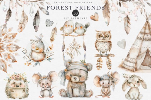 Download Woodland Boho Animal Clipart Set - Art Collection
