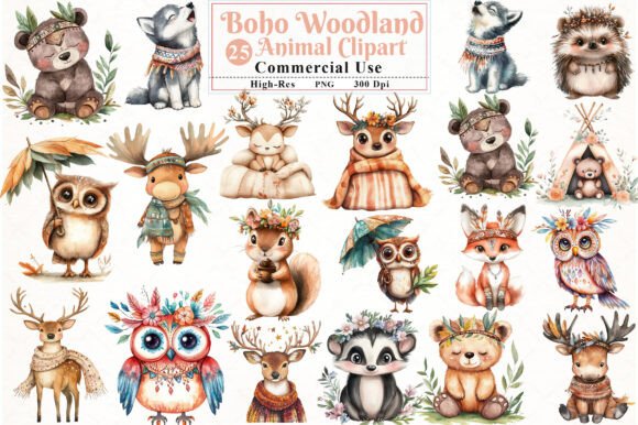 Download Watercolor Boho Woodland Animal Clipart - Art Collection