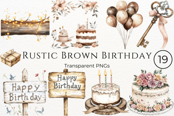 Download Rustic Brown Birthday Watercolor Clipart - Art Collection
