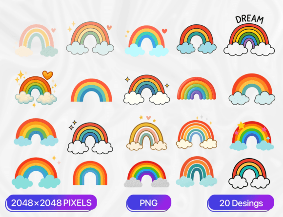 Download 20 Cute Rainbow Clipart PNG Bundle - Art Collection