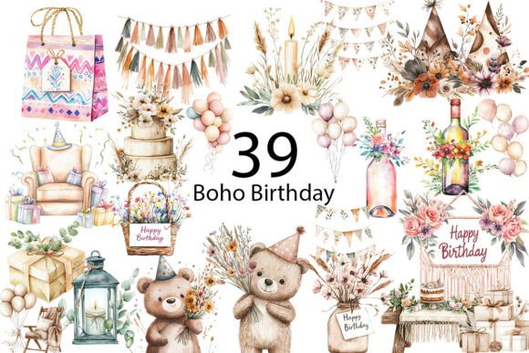 Download Boho Birthday Sublimation Clipart   - Art Collection