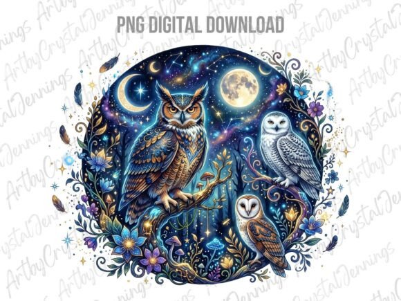 Download Celestial Owl Night Forest Art PNG - Art Collection