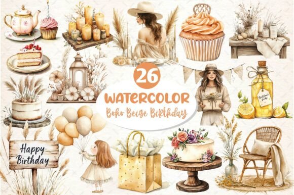 Download Boho Beige Birthday Clipart - Art Collection