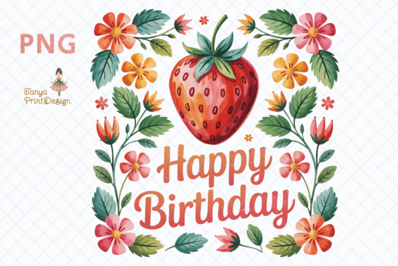 Download Strawberry Floral Happy Birthday Clipart - Art Collection