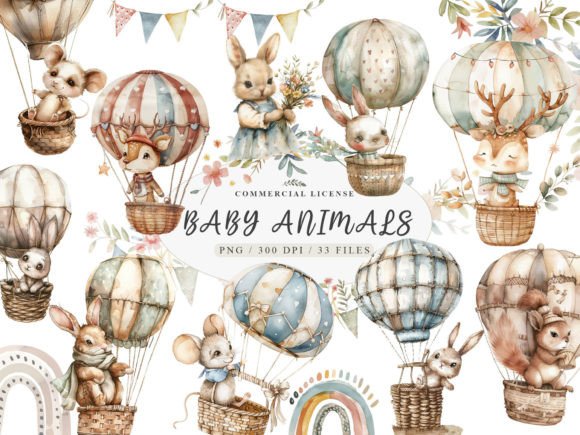 Download Neutral Baby Clipart, Animals - Balloons - Art Collection