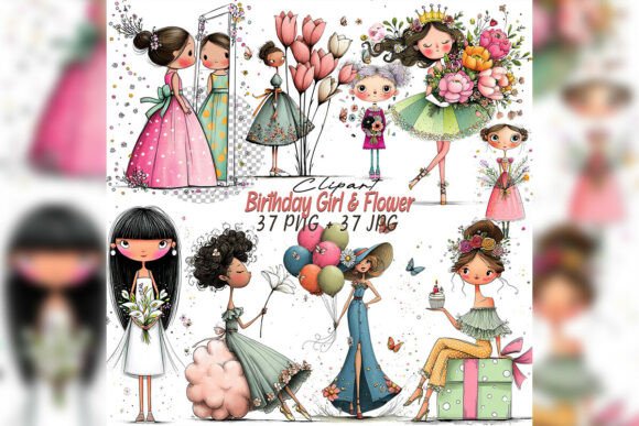 Download Whimsical Birthday Girl Clipart Set - Art Collection