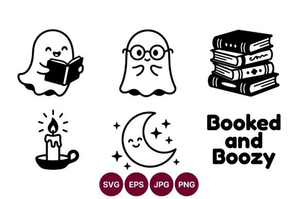 Download Halloween Line Art Ghosts Reading Books - Art Collection