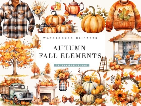 Download Watercolor Autumn Fall Elements Clipart - Art Collection