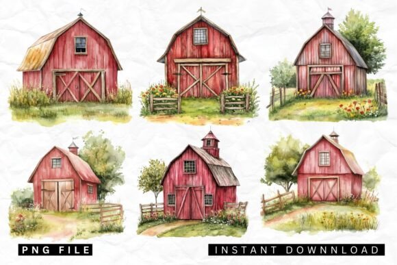 Download Rustic Barns Watercolor Clipart - Art Collection