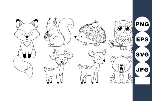 Download Cute Forest Animals Line Art Set Includi - Art Collection