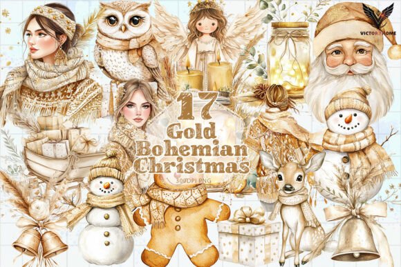 Download Gold Bohemian Christmas Clipart PNG - Art Collection