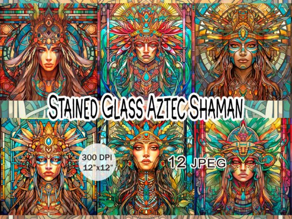 Download Stained Glass Aztec Shaman JPEG Clipart - Art Collection