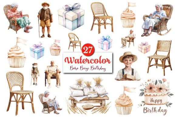 Download Watercolor Boho Beige Birthday Clipart - Art Collection