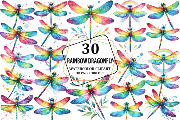 Download Watercolor Rainbow Dragonfly Clipart PNG - Art Collection