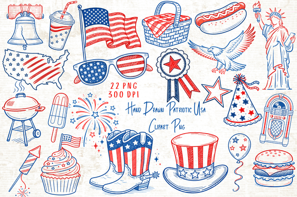 Download Hand Drawn Patriotic USA Clipart PNG - Art Collection