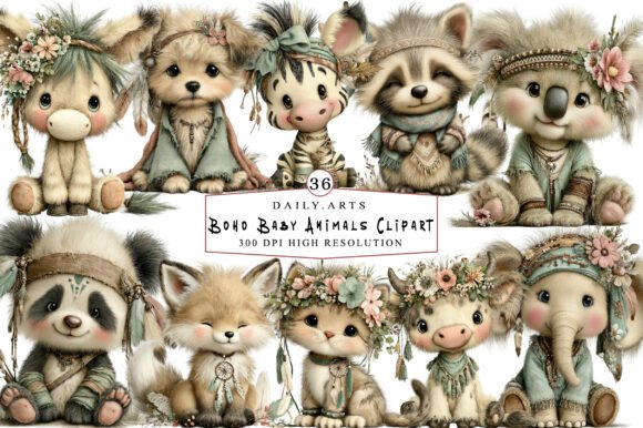 Download Whimsical Boho Baby Animals Clipart - Art Collection