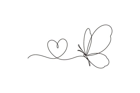 Download Line Drawing of Heart and Butterfly - Art Collection