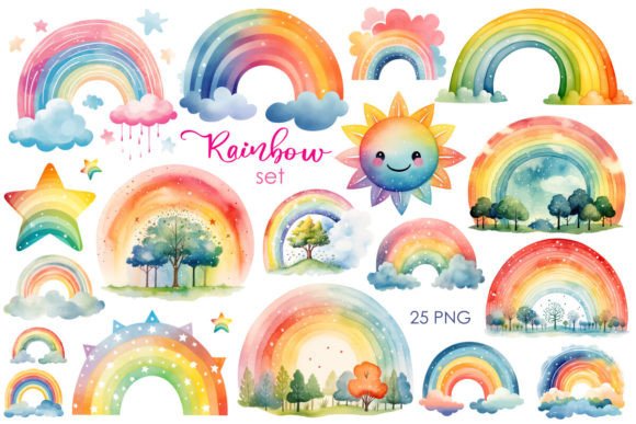 Download Watercolor Rainbow Set PNG Clipart - Art Collection