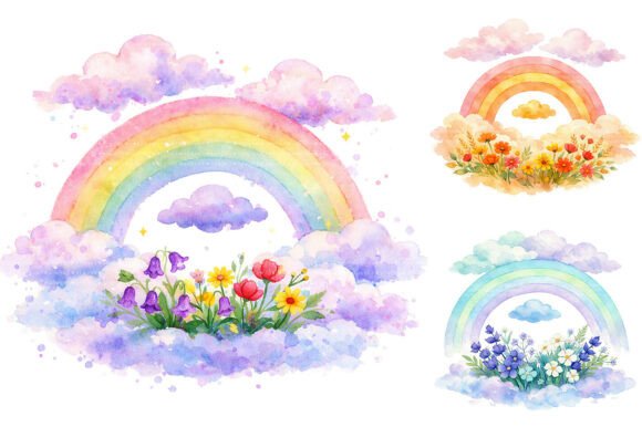 Download Watercolor Rainbow Floral Clipart PNG - Art Collection