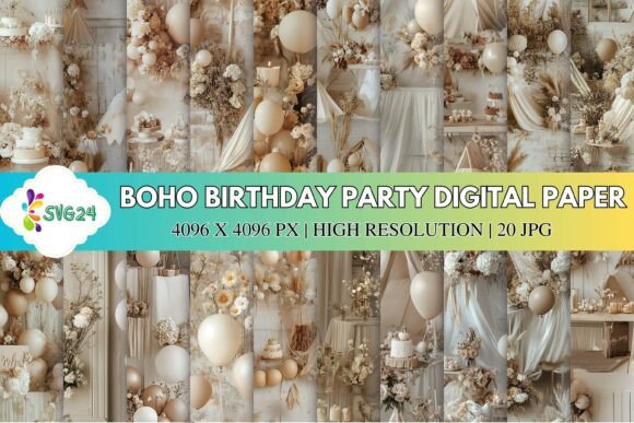 Download Boho Birthday Party Digital Paper - Art Collection