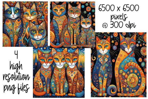 Download Whimsical Cat Art Set of 4 - Art Collection