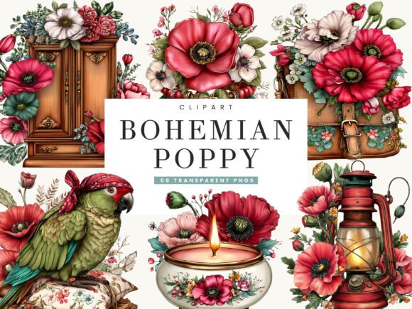 Download Bohemian Poppy Flower Clipart Bundle - Art Collection