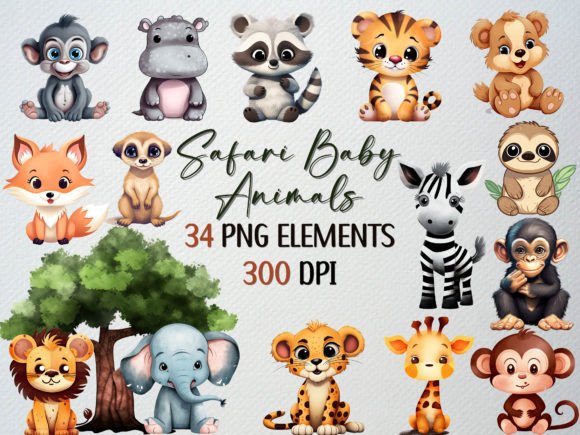 Download Safari Baby Animals Clipart, 34PNG's - Art Collection