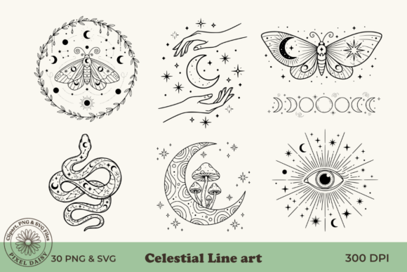Download Celestial Line Art Bundle - Art Collection