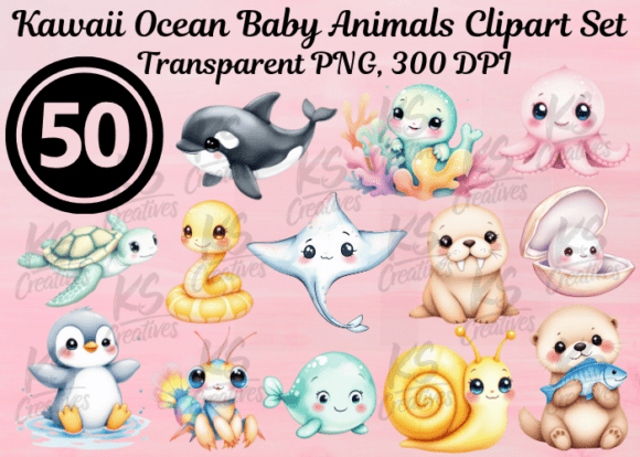 Download Kawaii Ocean Baby Animals Clipart Set - Art Collection