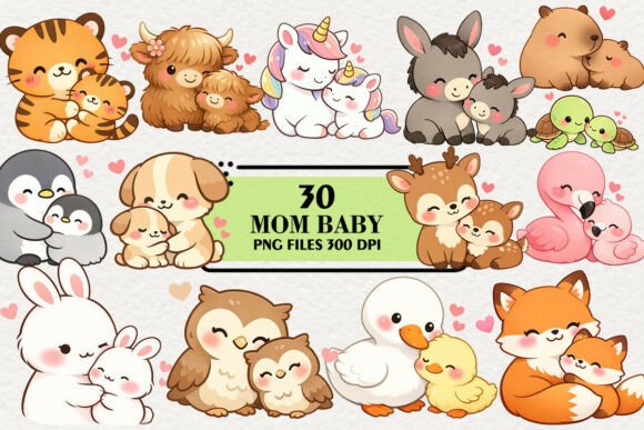 Download Kawaii Mom Baby Animals Clipart - Art Collection
