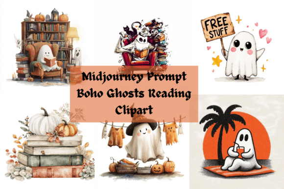 Download Prompt for Boho Ghosts Reading Clipart - Art Collection