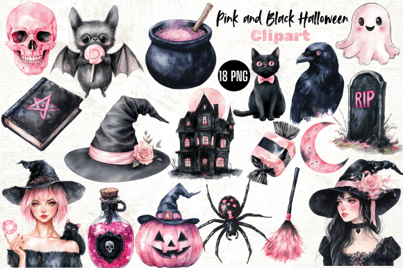 Download Pink and Black Halloween Clipart - Art Collection