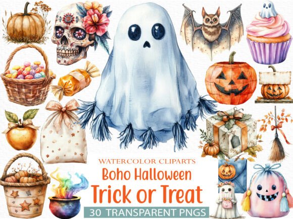 Download Boho Halloween Trick or Treat Clipart - Art Collection