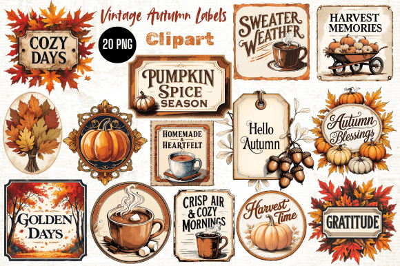 Download Vintage Autumn Labels Clipart, Printable - Art Collection