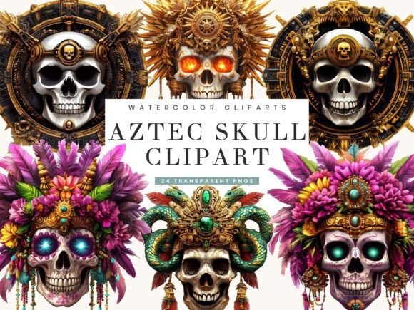 Download Watercolor Aztec Skull Clipart Bundle - Art Collection