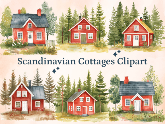 Download Watercolor Scandinavian Cottages Clipart - Art Collection