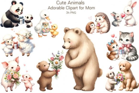 Download Cute Animal Clipart for Mom, Sublimation - Art Collection