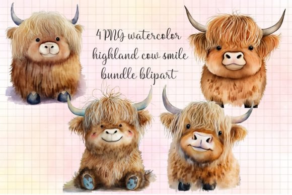 Download Highland Cow Kawaii Bundle Clipart - Art Collection