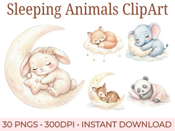 Download Sleeping Baby Animals Clipart Bundle - Art Collection