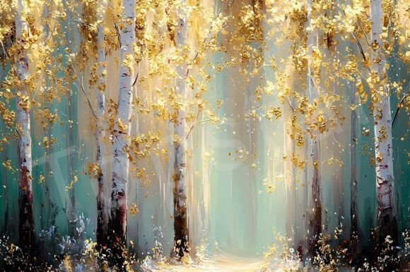 Download Birch Trees with Gold Leaves Forest Art - Art Collection