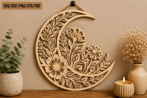 Download Layered Moon Flower Wall Art SVG - Art Collection