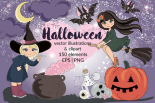 Download HALLOWEEN Clipart & Digital Print Set Color Vector Illustration - Art Collection
