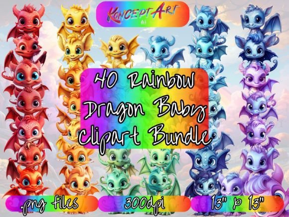 Download 40 X Rainbow Baby Dragon Clipart Bundle - Art Collection