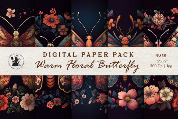 Download Earth Tone Butterfly Folk Art Set - Art Collection