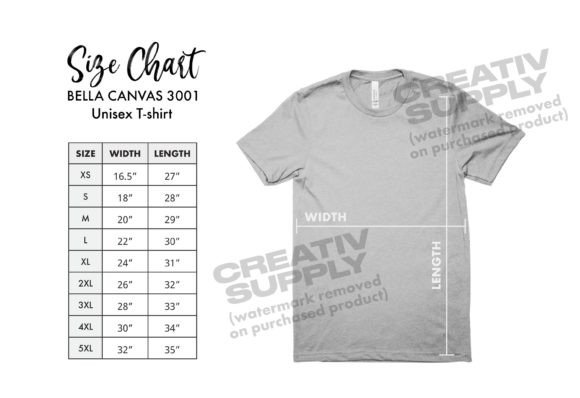 Download Size Chart for Bella Canvas 3001 Colors - Art Collection