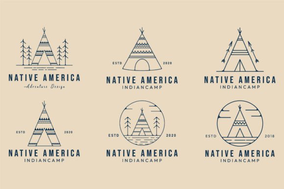 Download Set Indian Camp Line Art Logo Native - Art Collection