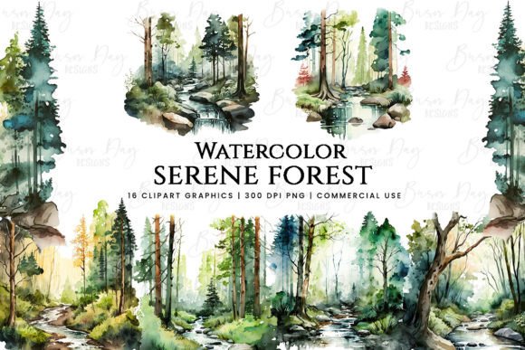 Download Watercolor Serene Forest Clipart Bundle - Art Collection