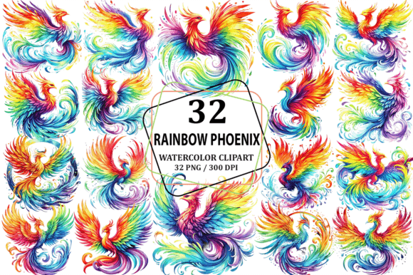 Download Watercolor Rainbow Phoenix Clipart PNG - Art Collection